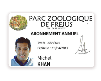Carte d'abonnement du Zoo de Fréjus imprimé avec Badgy