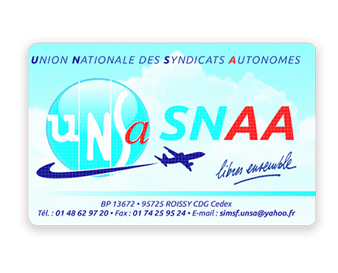 Carte de membre syndicat UNSA Servair verso imprimé avec Badgy